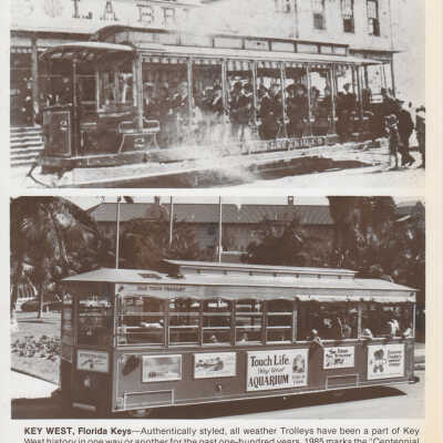 Two views of Key West trolleys - 1885 and 1985