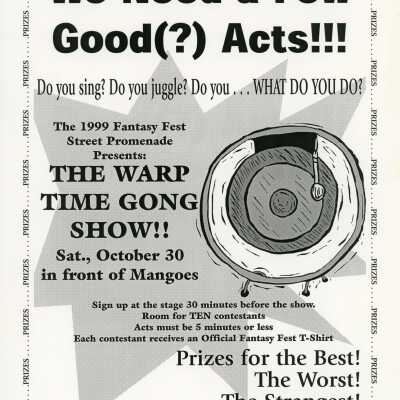 Fantasy Fest flyer looking for a few acts.