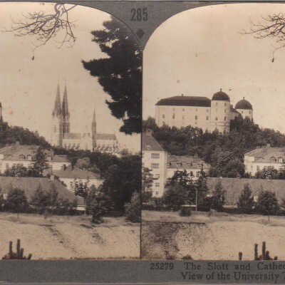 Stereoview of the Slott and Cathedral, Upsala, Sweden