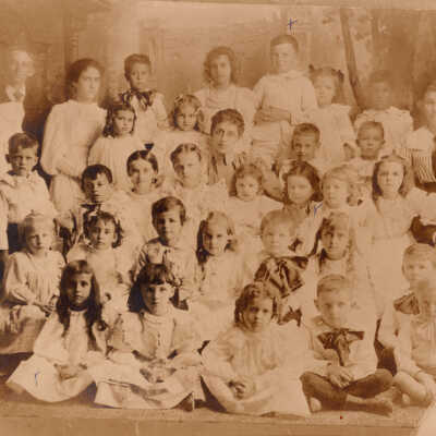 Kindergarten students and teachers at the Masonic Hall on Simonton Street