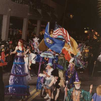 Unknown people dressed up in the parade.