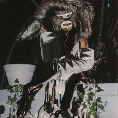 An unknown person dressed up on a float.