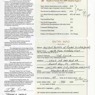 Parade entrant release agreement and entry form from KWIRS.