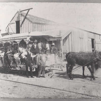 Mule-drawn trolley car
