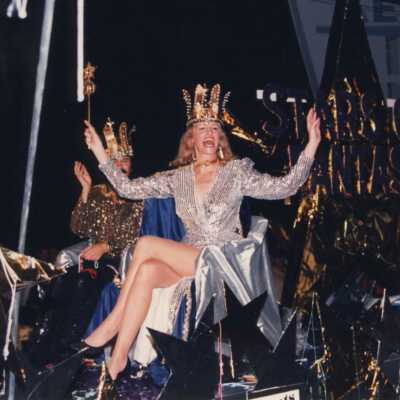Unknown Fantasy Fest queen with king Frank Cicalese on a float during the parade.