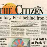 An article in the Key West Citizen that reads Fantasy Fest behind iron bars.