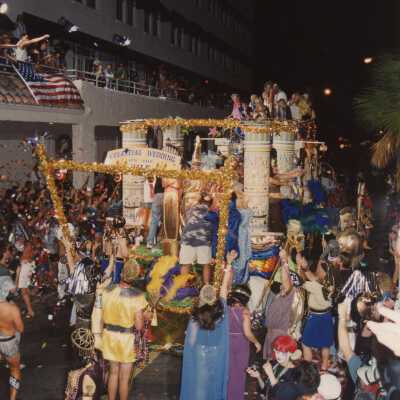 A float in the parade that reads Celestial Wedding on the Nile.