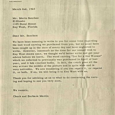 Letter Written by Charles Martin to Mario Sanchez