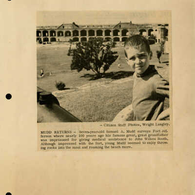Newspaper Clipping of Dr. Mudd Family at Fort Jefferson