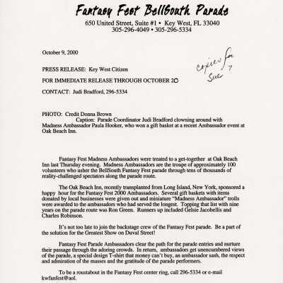 Press release for the Key West Citizen.