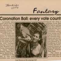 An article in the Island Life newspaper that reads Coronation Ball: every vote counts.