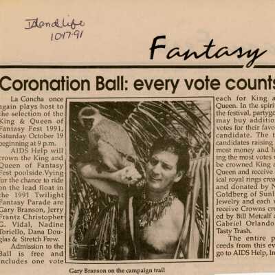 An article in the Island Life newspaper that reads Coronation Ball: every vote counts.