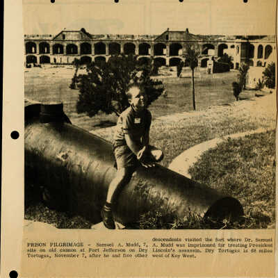 Newspaper Clipping of Dr. Mudd Family at Fort Jefferson