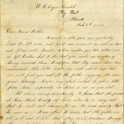 Civil War Letter from Key West aboard U.S. Bark Gemsbok