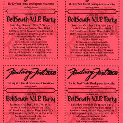 Fantasy Fest 2000 Bellsouth VIP party invitation.