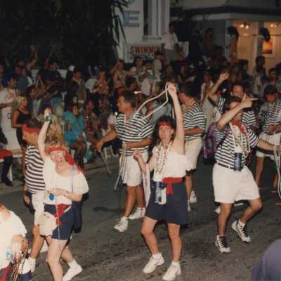Unknown people dressed up in the parade.