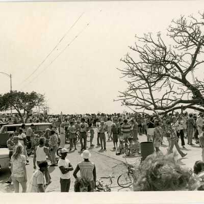 A group of people standing around