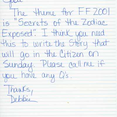 A letter to Judi from Debbie about a story going into the Key West Citizen.