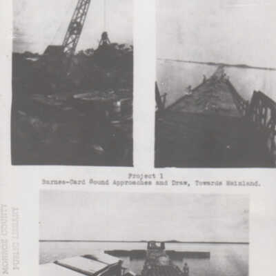Three scenes showing construction of the overseas highway