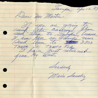 Letter Written by Mario Sanchez to Charles Martin
