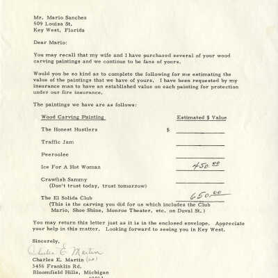 Letter Written by Charles Martin to Mario Sanchez