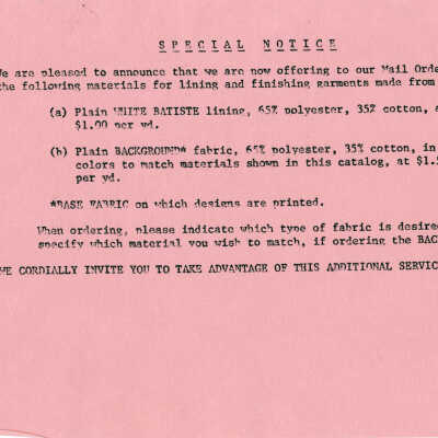 Key West Hand Print Fabrics Special Notice