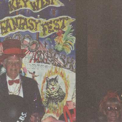 Unknown man dressed up on a float.