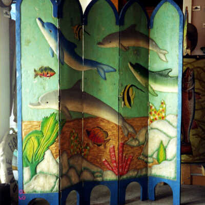 Tropical Five Panel Folding Wood Screen