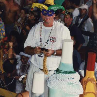Unknown man dressed up on a float.
