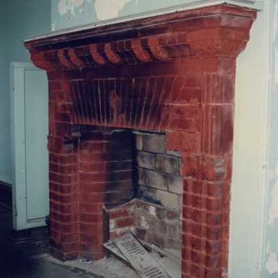 A fireplace.