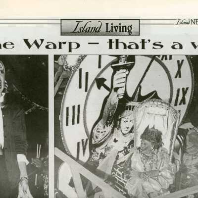 Multiple pictures in the Island Living newspaper of Children's Day and Fantasy Fest.