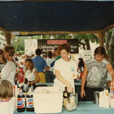 A booth selling alcohol and soda.