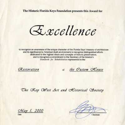 Custom House Restoration Excellence Award: Copyright: © Key West Art & Historical Society