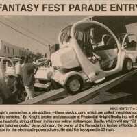 A picture and article that reads Fantasy Fest parade entry in the Key West Citizen.