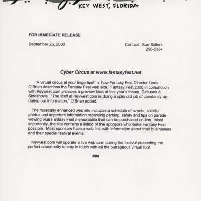 Press release about the Fantasy Fest website.