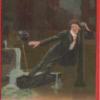 Drunk man leaning on a post