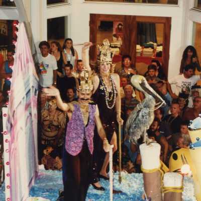 A float on the parade with the FF king and queen.