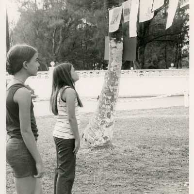 Children looking at artwork from an art show