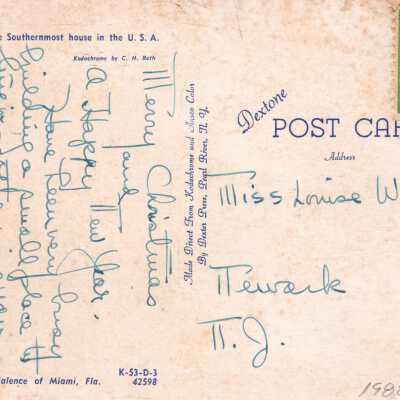 Casa Cayo Hueso, The Southernmost House in the U.S.A., Key West, Fla.: © Key West Art & Historical Society