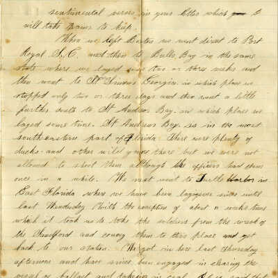 Civil War Letter from Key West aboard U.S. Bark Gemsbok