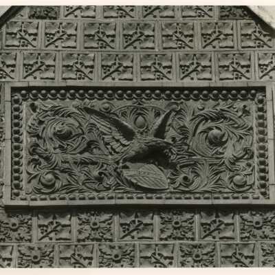 Front gable terra cotta detail.