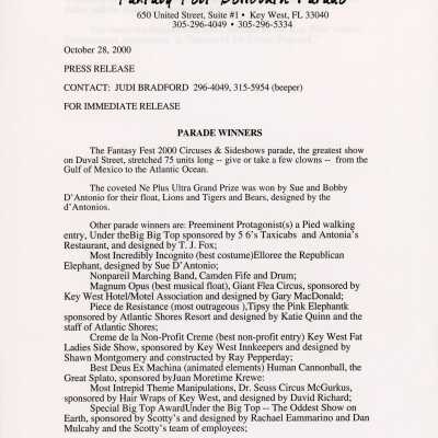 Press release about parade winners.