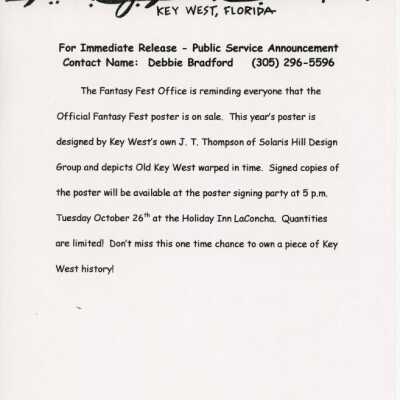 Public Service Announcement telling everyone of the sale of the Fantasy Fes