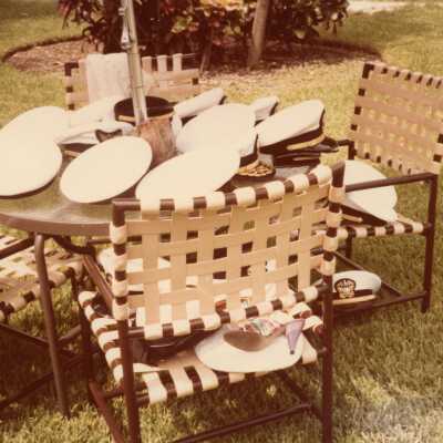USCG hats on a table