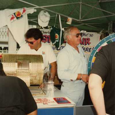 Unknown people at a lottery booth.