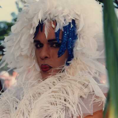 Unknown man dressed up for the masquerade march.