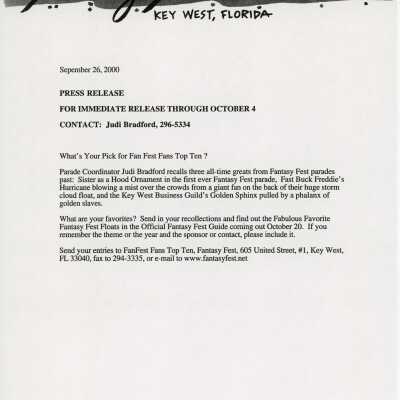 Press release about the parade deadline.