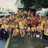 A huge group of people outside.