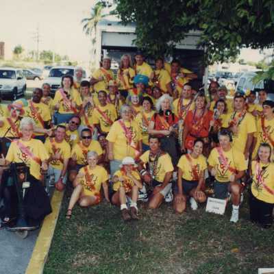 A huge group of people outside.