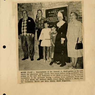 Newspaper Clipping of Dr. Mudd Family at Fort Jefferson: Copyright: @ Key West Art & Historical Society; Origformat: Artifact